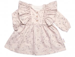 Dojčenské šaty dlhý rukáv s volánikmi Sára, bavlna, Mrofi, cappucino