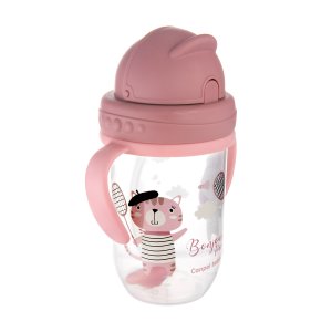 Canpol babies netečúci hrnček so slamkou so závažím 270ml 6m+ BONJOUR PARIS ružový